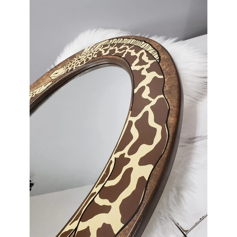 Large Boho Safari Giraffe Animal Wall Hanging Mirror Frame Wood Vintage Bathroom